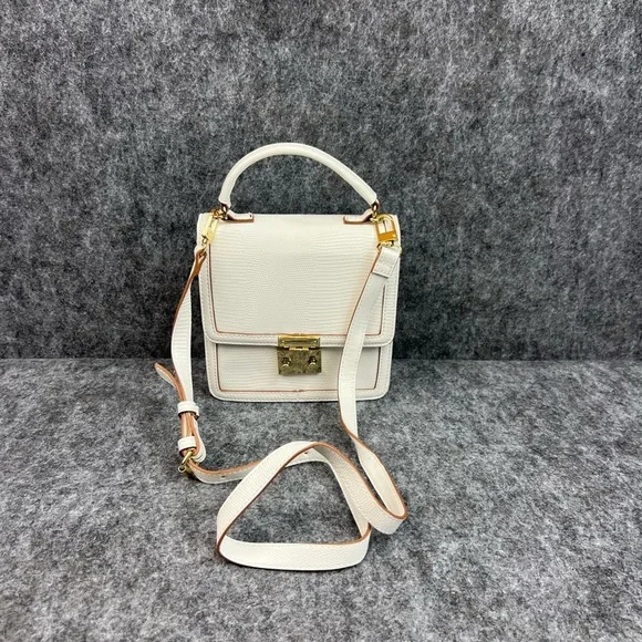 Neiman Marcus Cream Crossbody Bag with Gold Accents Small Leather - Picture 10 of 10